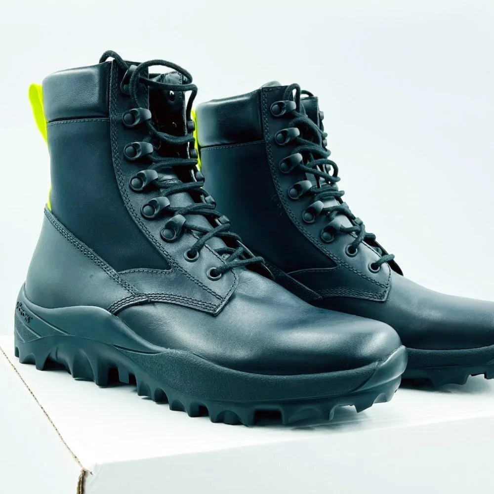 MCM Men's Black Leather Reflective Patch Boots w/Yellow Pull MEX 9AMM83 BK sz 41